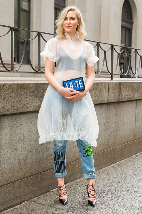 white dress with jeans