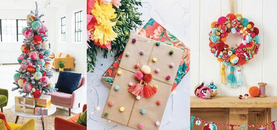 Decoración, época festiva, ideas, navidad, home décor, fiestas, pompones, colores, colorida